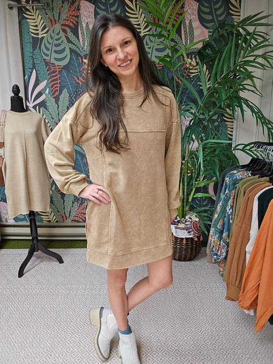 Mineral Washed Sweatshirt Mini Dress