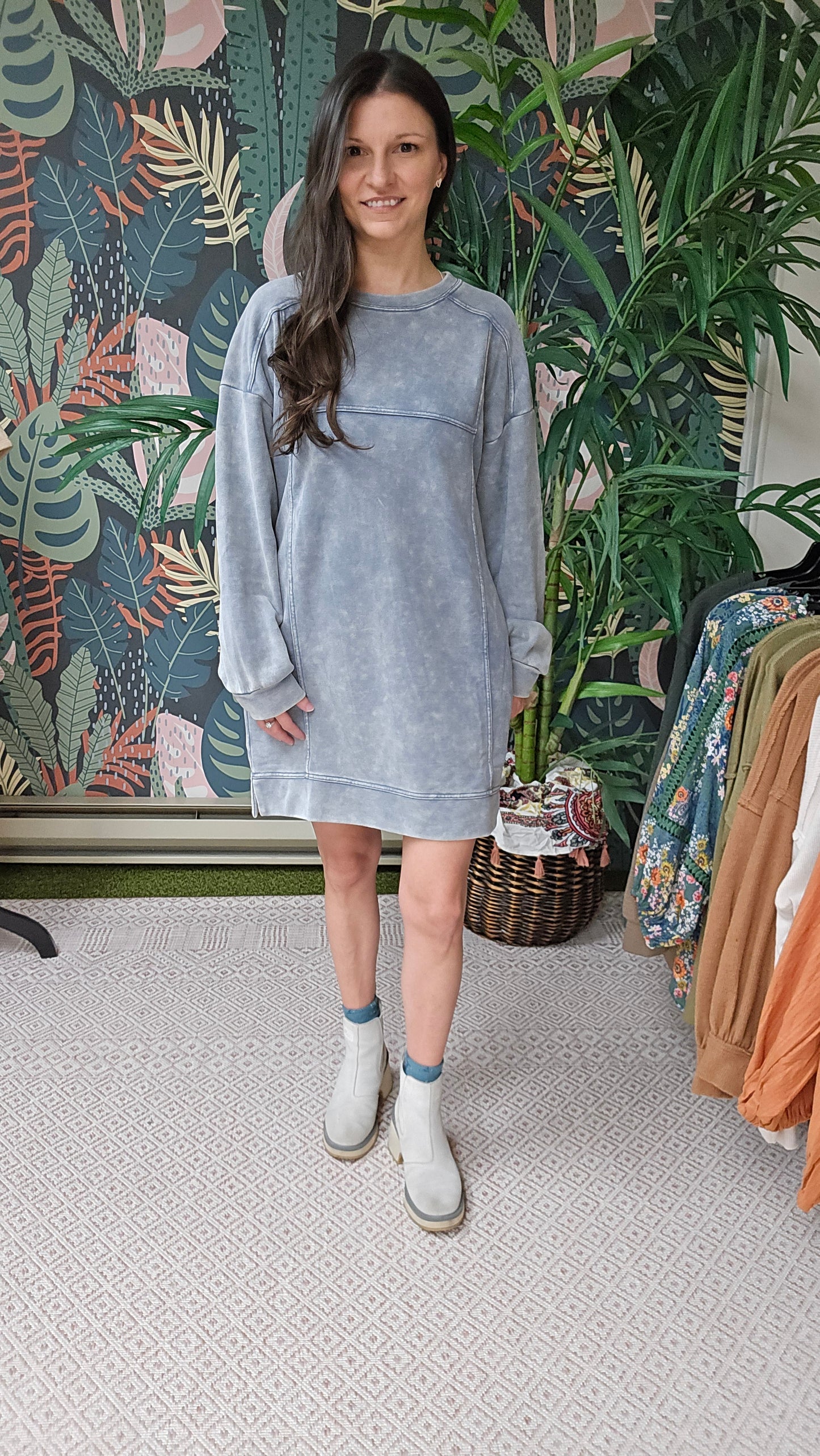 Mineral Washed Sweatshirt Mini Dress