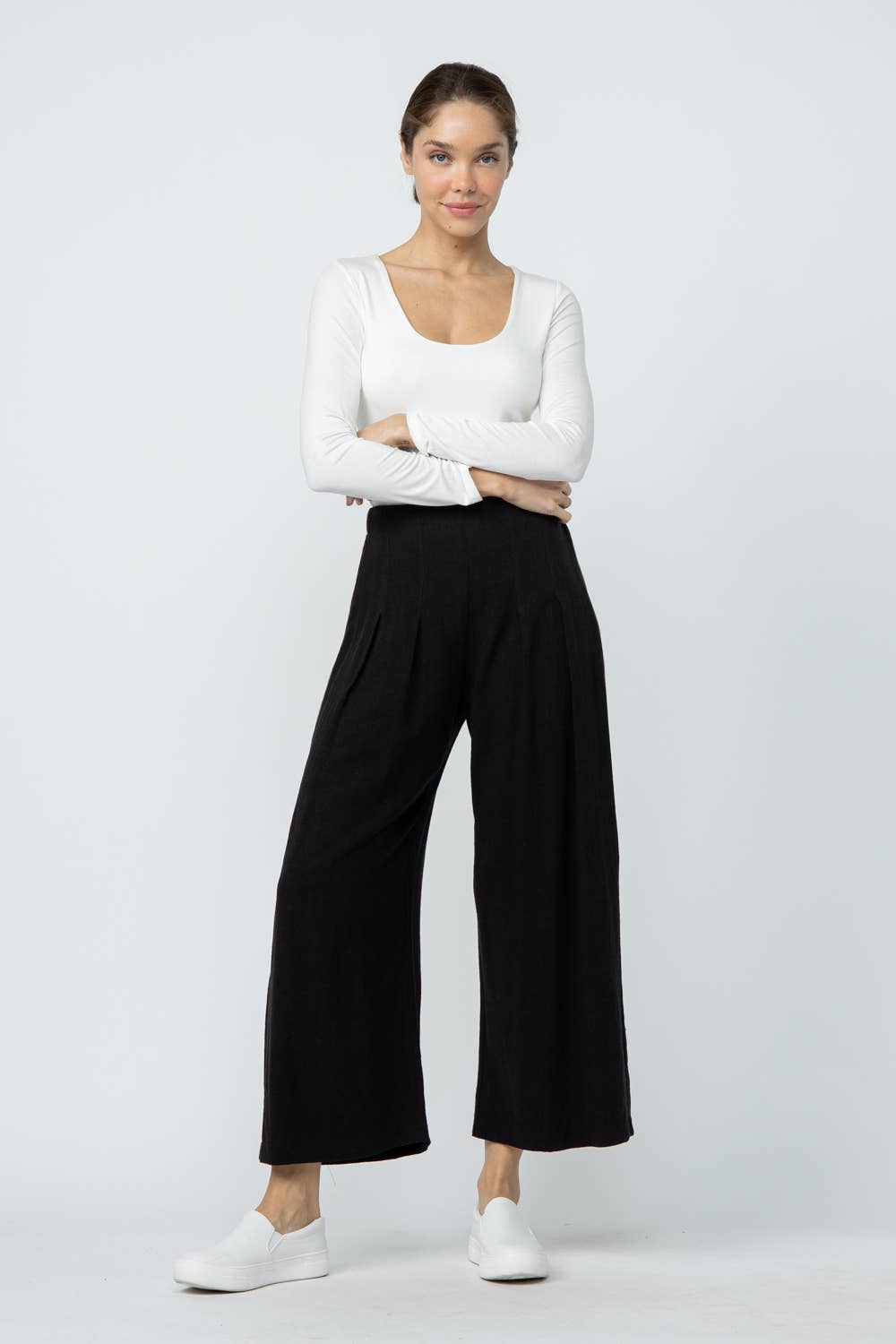 Classic Pleated Cropped Palazzo Pants