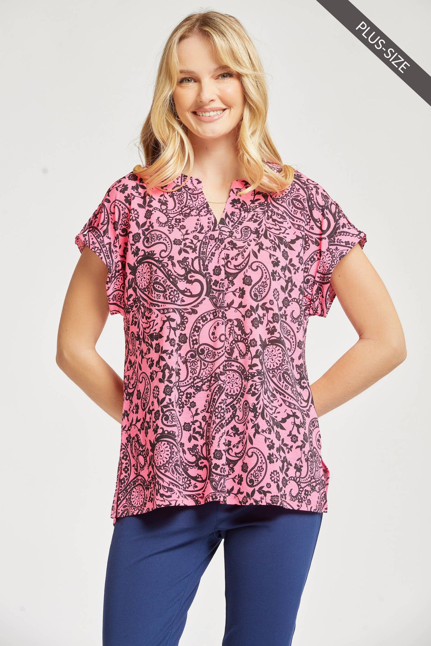 PLUS SIZE Lizzy Dolman Short Sleeve Wrinkle Free