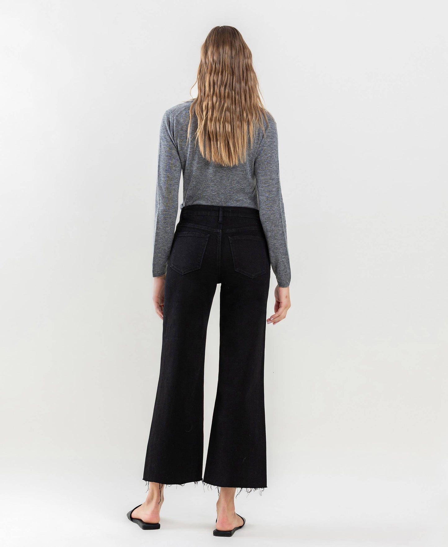 HIGH RISE RAW HEM CROP WIDE LEG JEANS LV1220BK