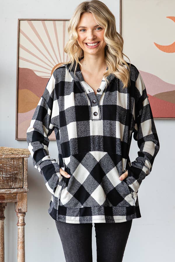 Black and white plaid hoodie