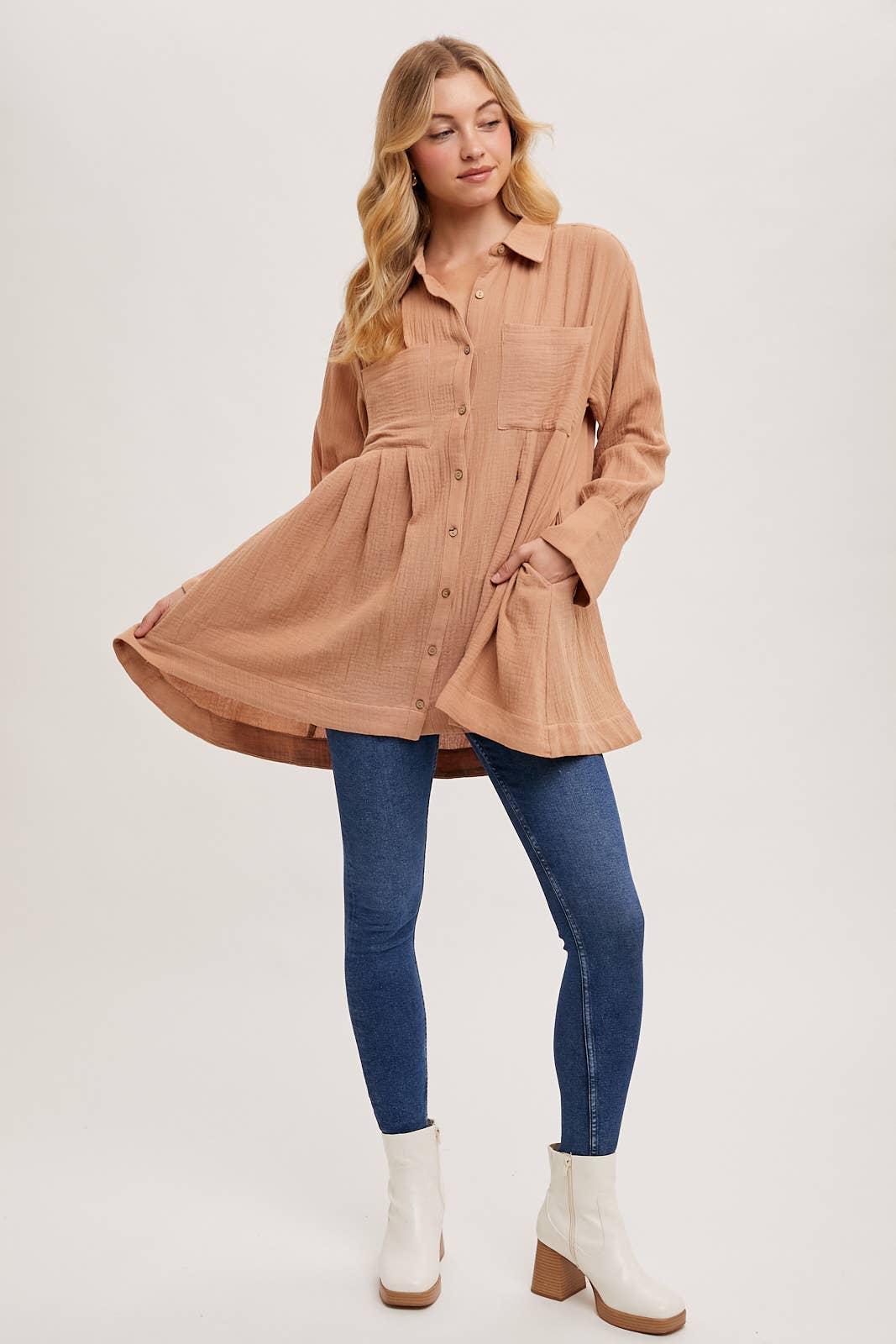 BUTTON DOWN TUNIC SHIRT DRESS