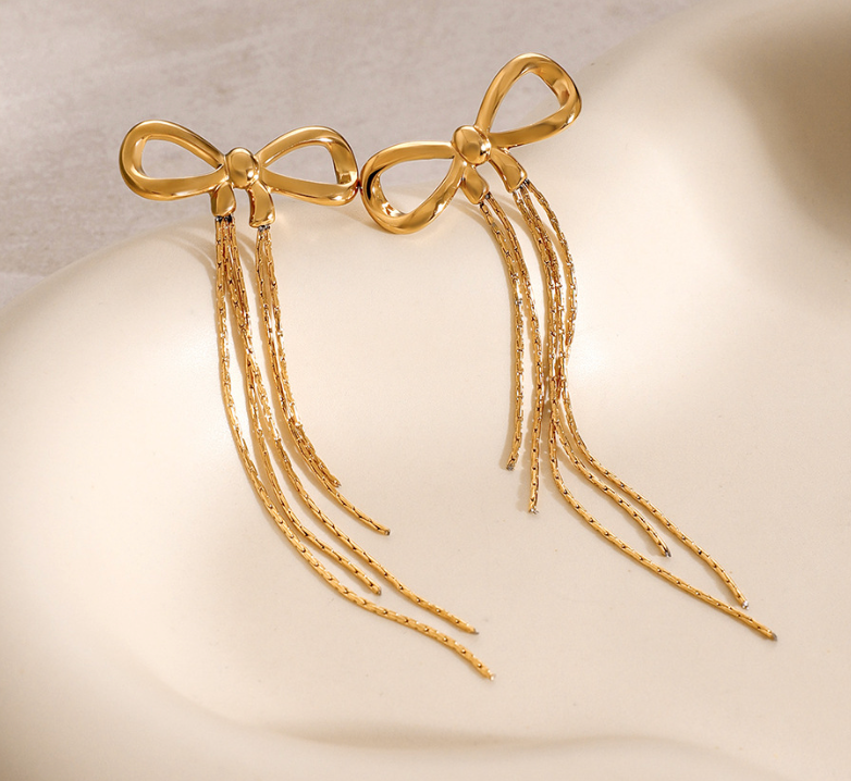 18K Gold Plated Stainless Steel Girly Bow Earrings