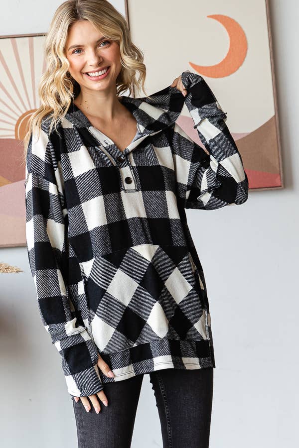 Black and white plaid hoodie