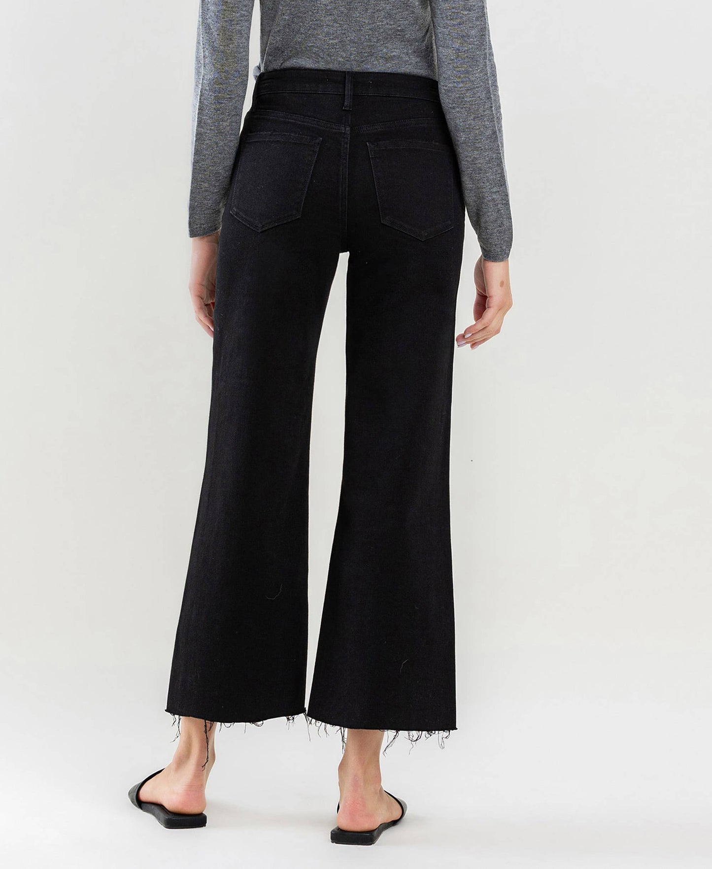 HIGH RISE RAW HEM CROP WIDE LEG JEANS LV1220BK