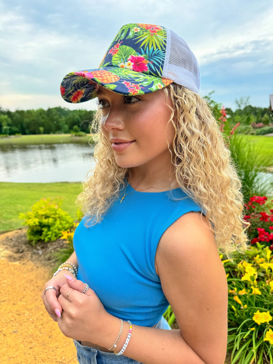 Tropical Print Criss Cross High Pony C.C Ball Cap BTB8057