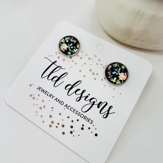 Black Floral Bubble Studs