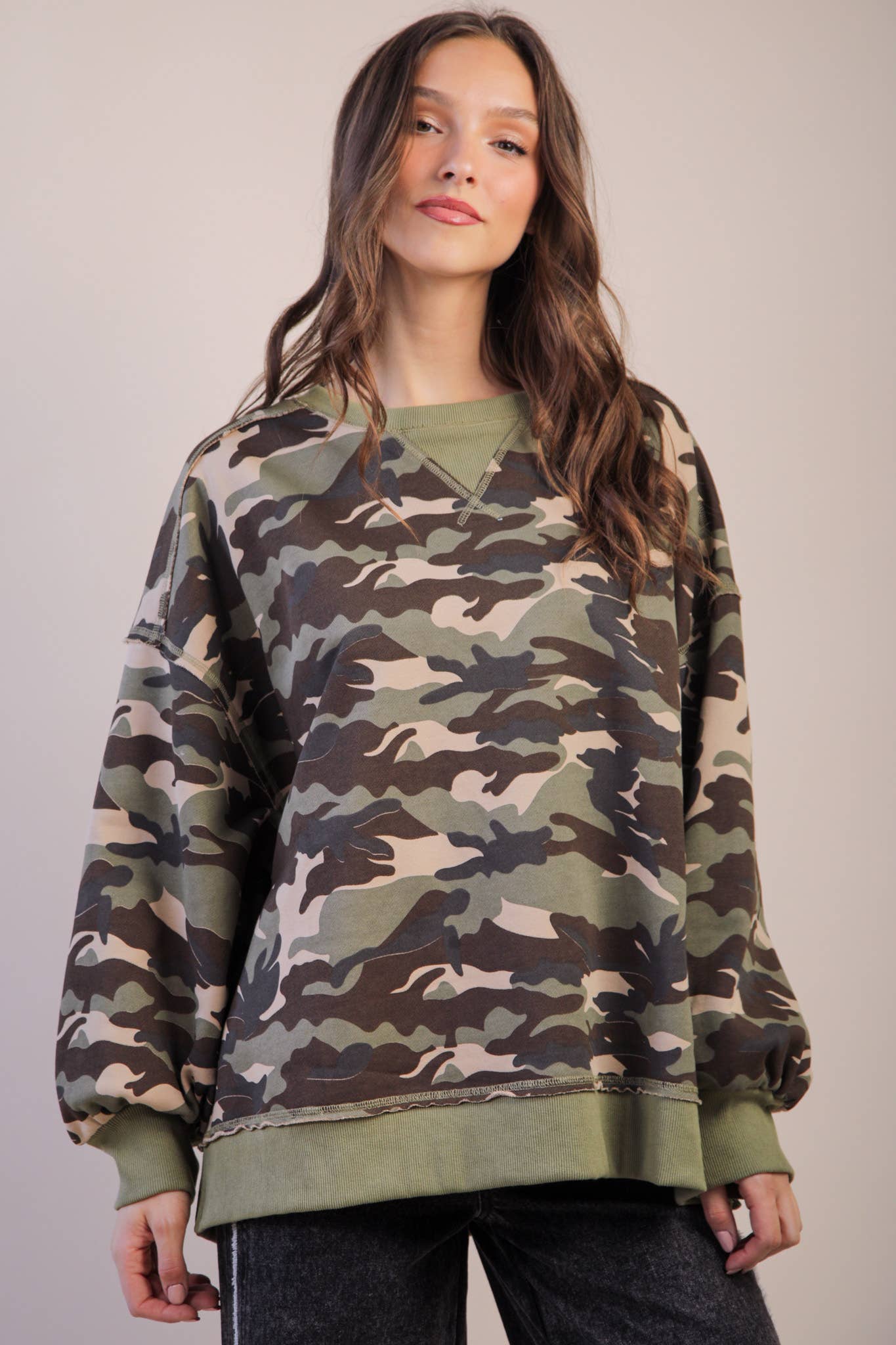 Camo Printed Knit Casual Top
