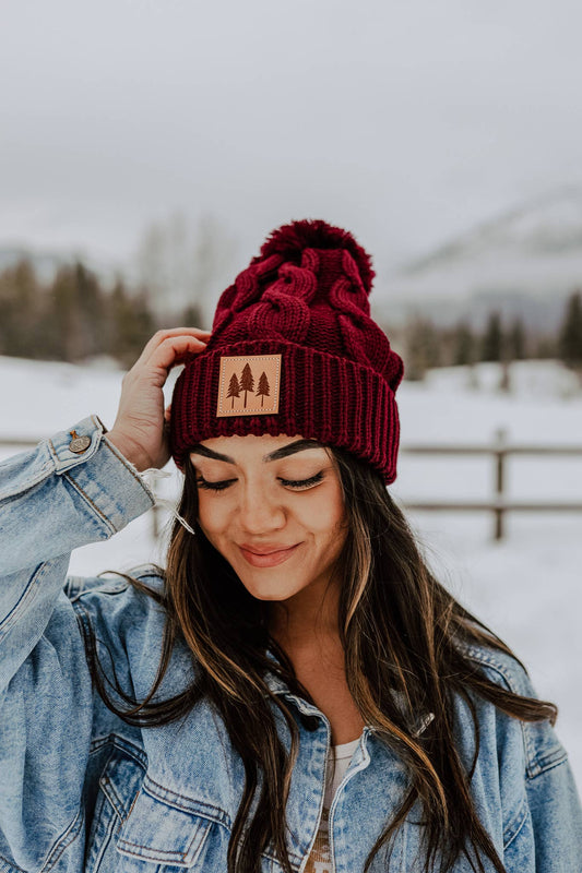 Pine Tree Patch Cable Knit Beanie