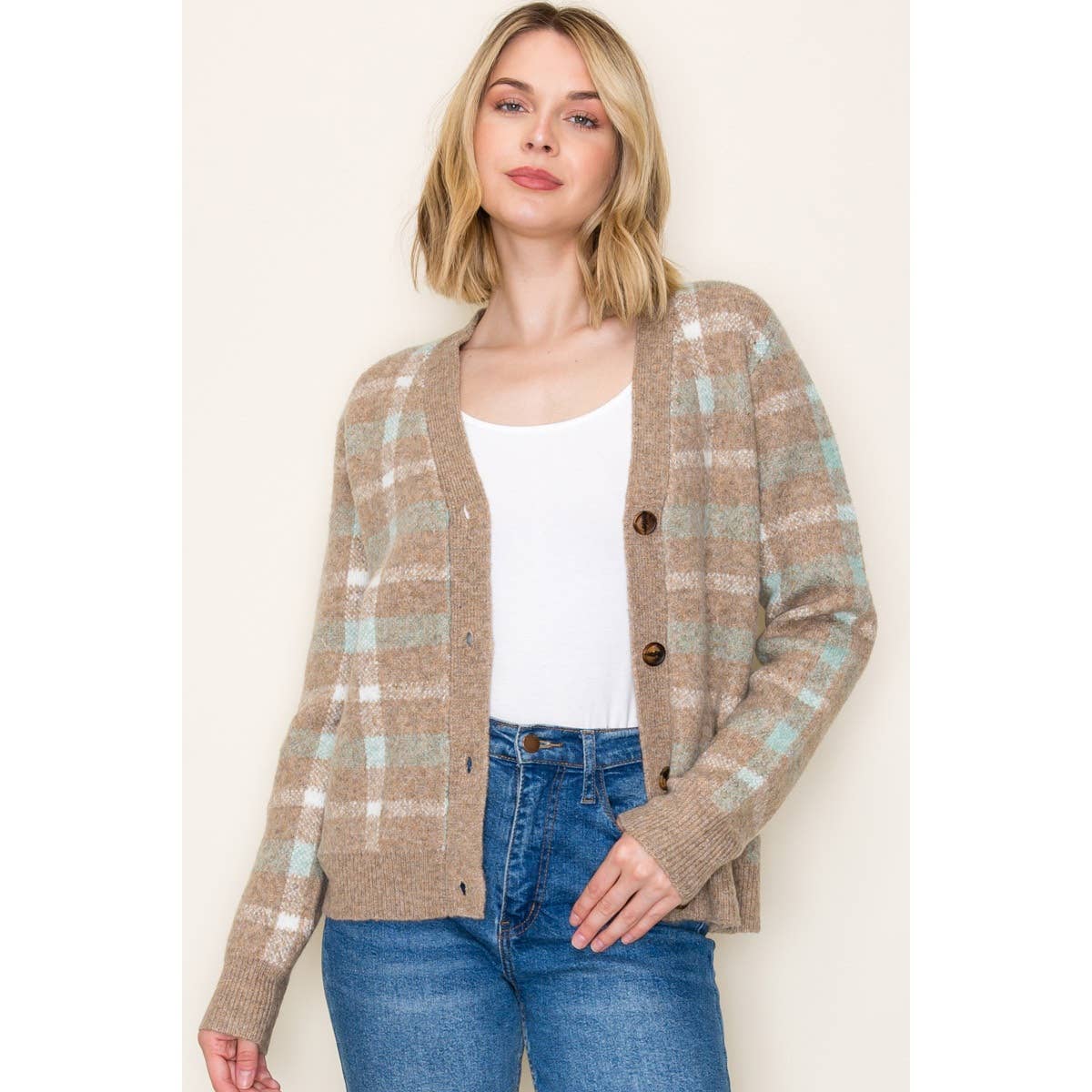 CHECKERED SWEATER CARDIGAN