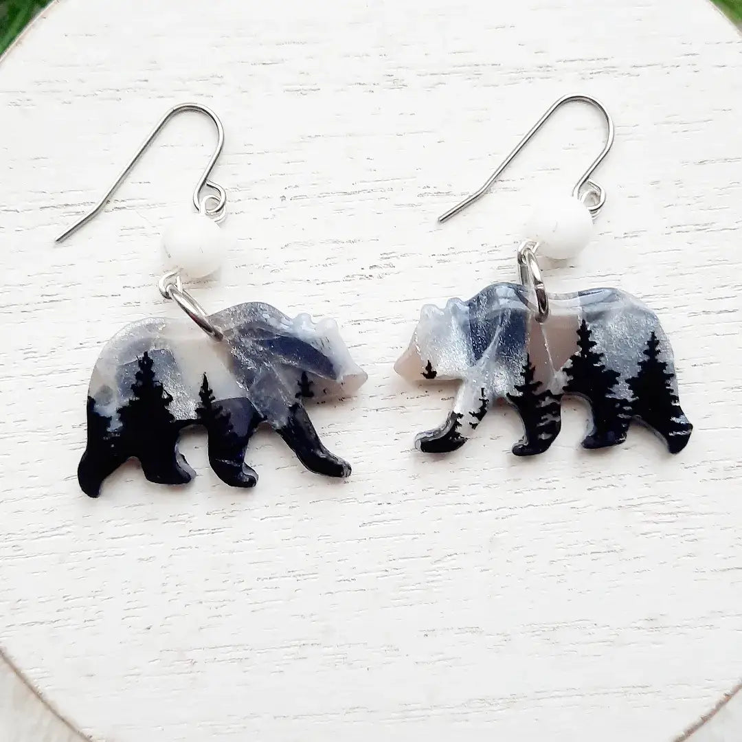 Grey & Silver Bear Earrings