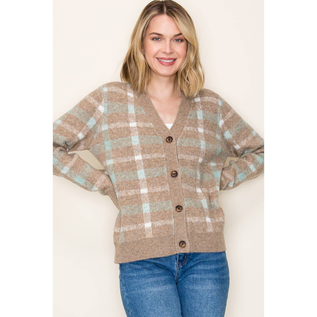 CHECKERED SWEATER CARDIGAN