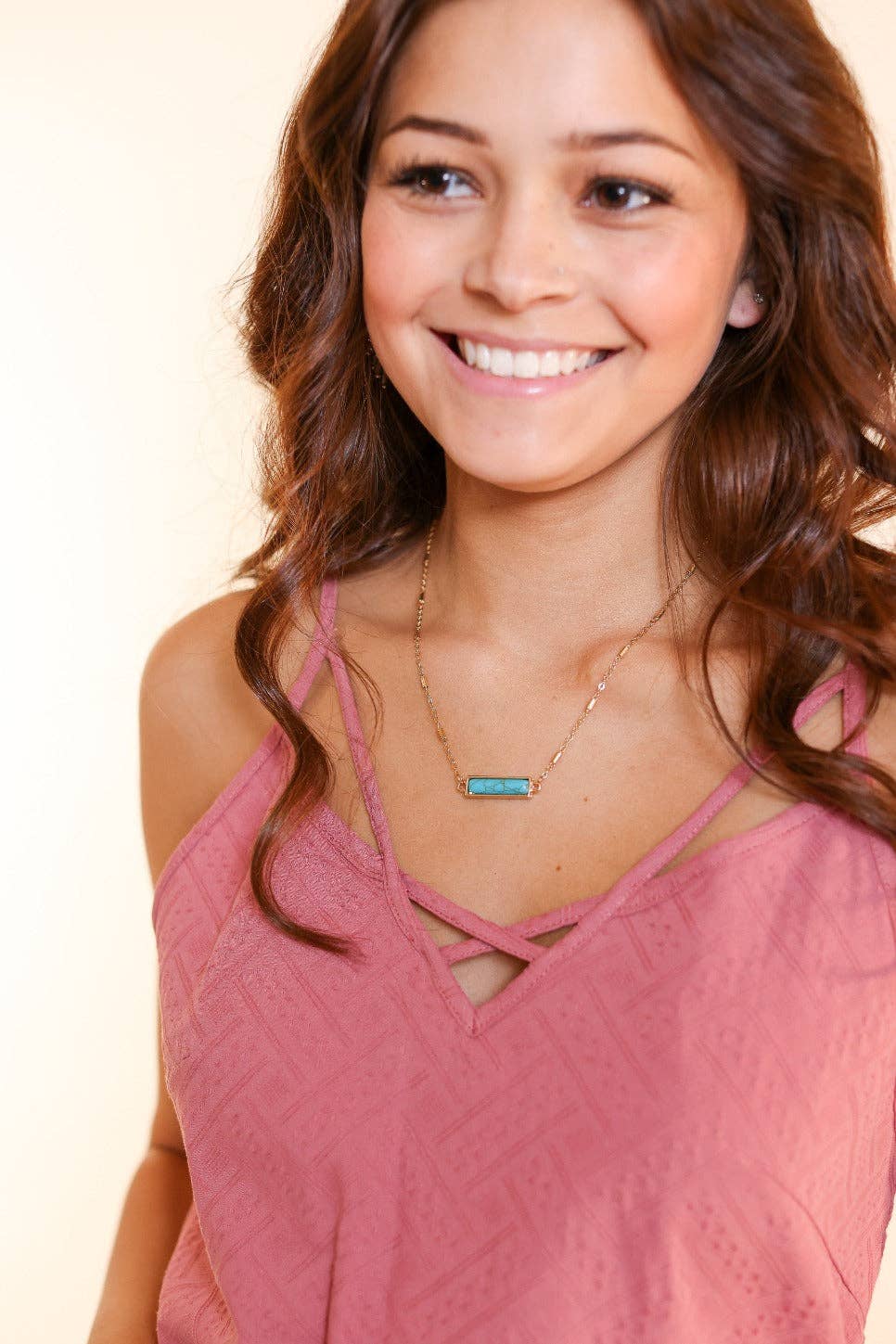 Casual Sunday's Turquoise Stone Bar Gold Necklace