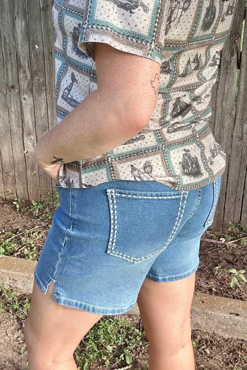 Stitched Denim Shorts Long