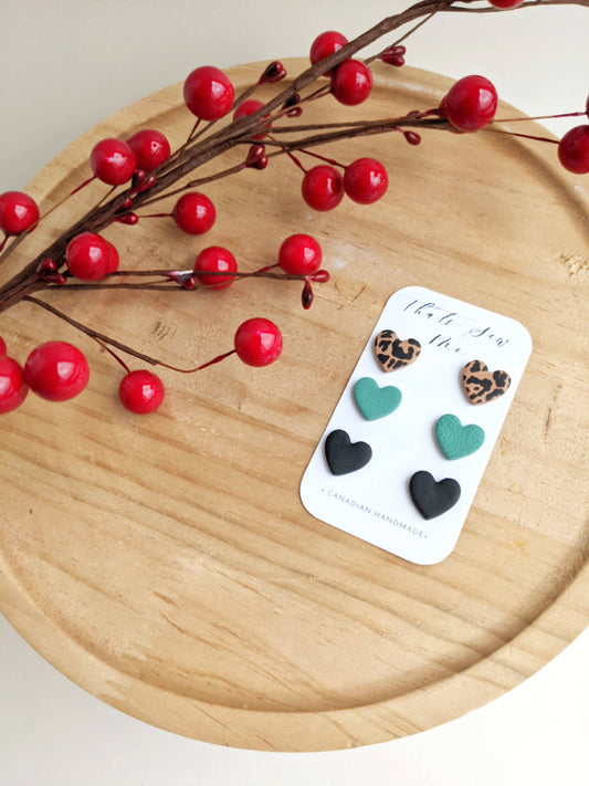 Heart Trio Pack, Stud Polymer Clay Earrings