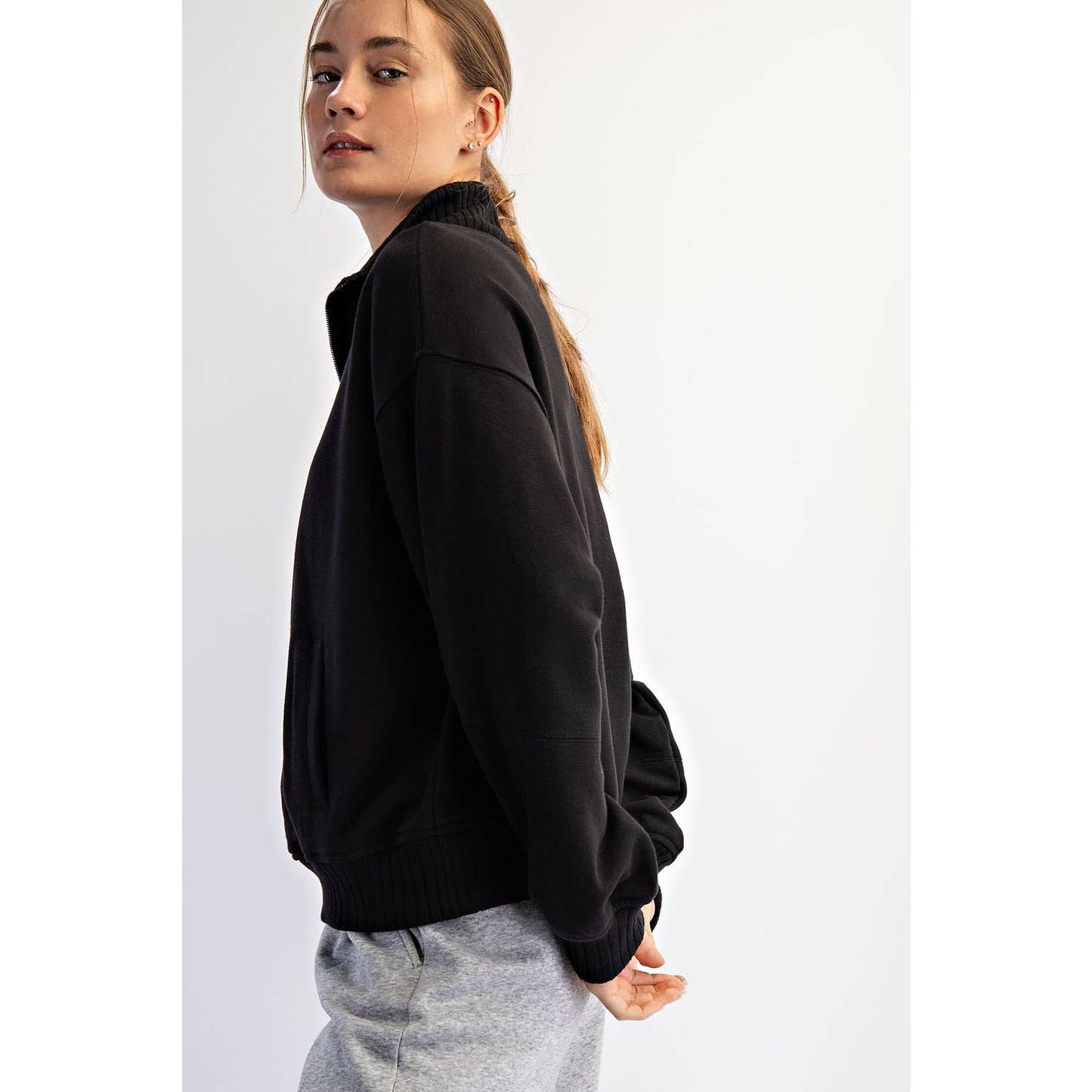 FRENCH TERRY FLEECE QUARTER ZIP PULLOVER