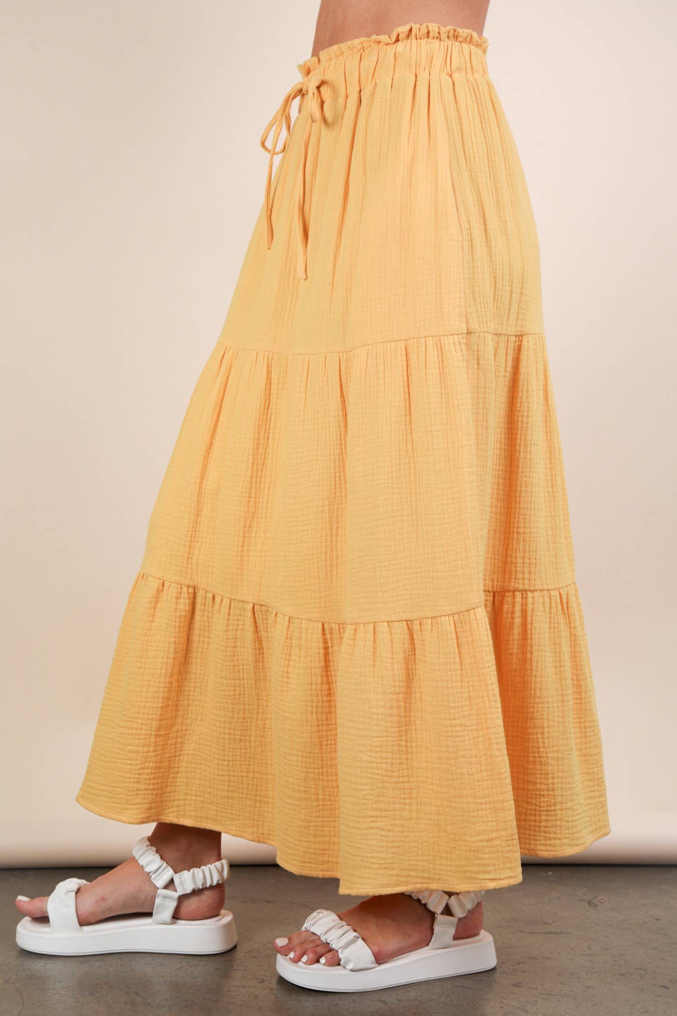 Elastic Waist Tiered Maxi Skirt