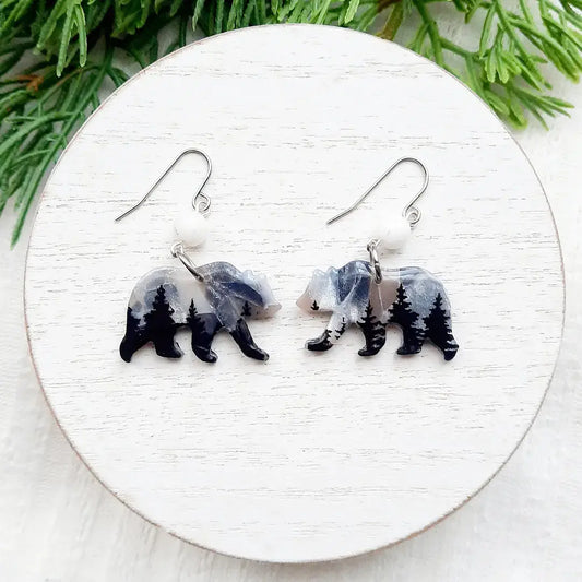 Grey & Silver Bear Earrings