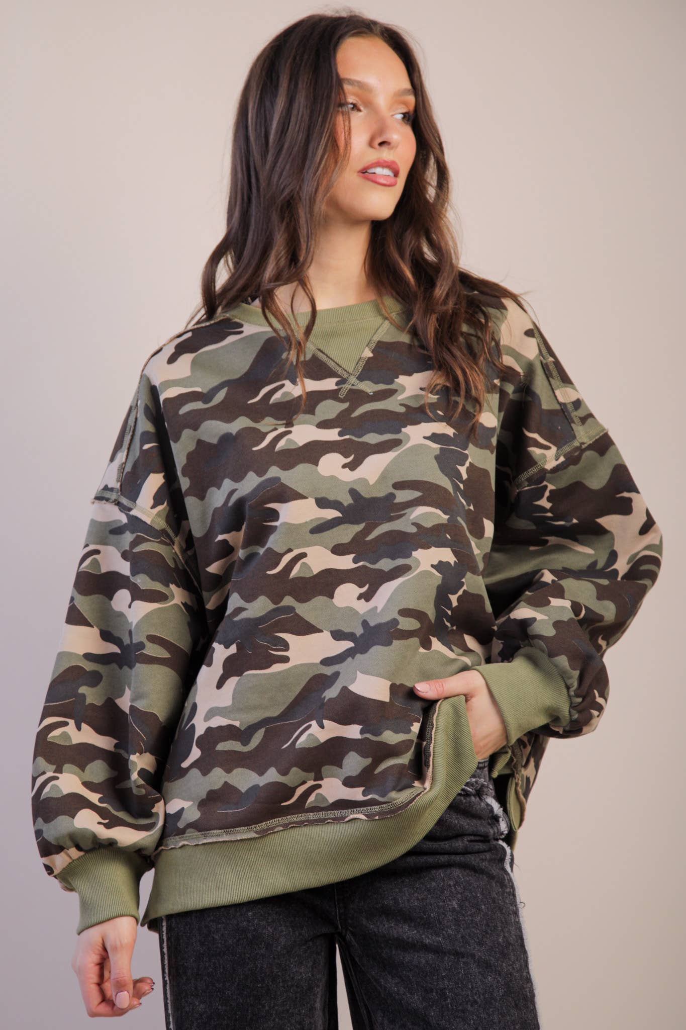 Camo Printed Knit Casual Top