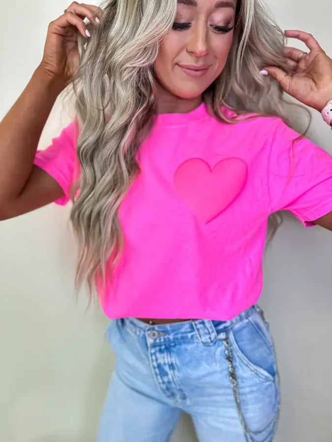 Neon Pink Heart Puff Graphic Tee