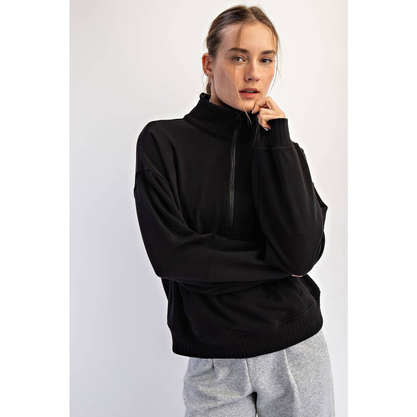 FRENCH TERRY FLEECE QUARTER ZIP PULLOVER