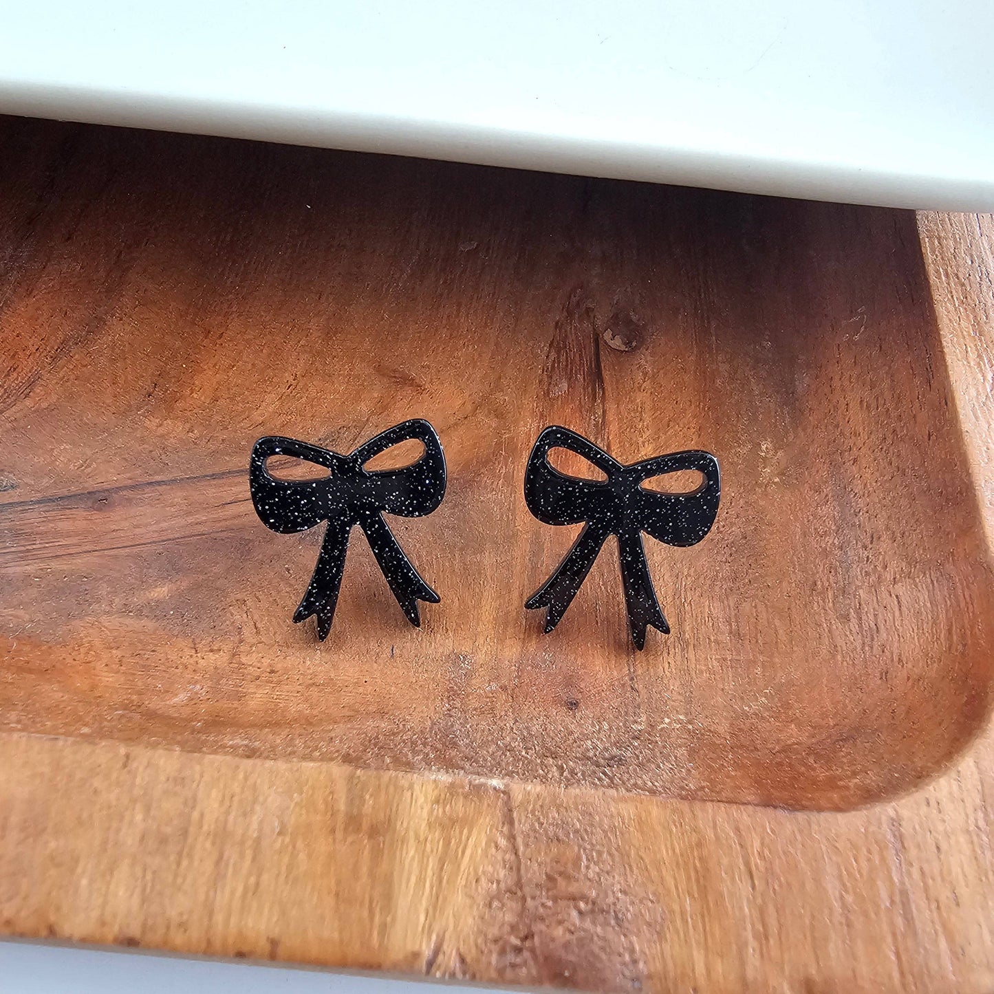 Bow Studs - Black Glitter // Game Day Earrings