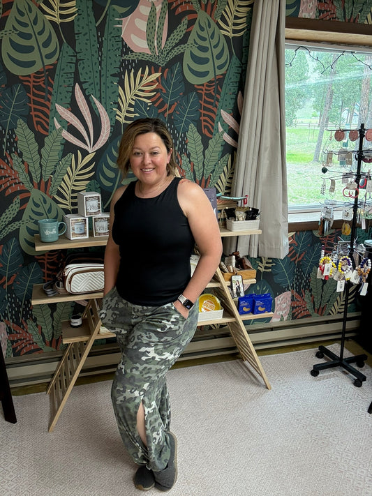Leopard Camo Side Slit Ankle Tie Pants