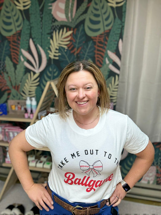 TAKE ME OUT TO THE BALL GAME GRAPHIC CROP TOP