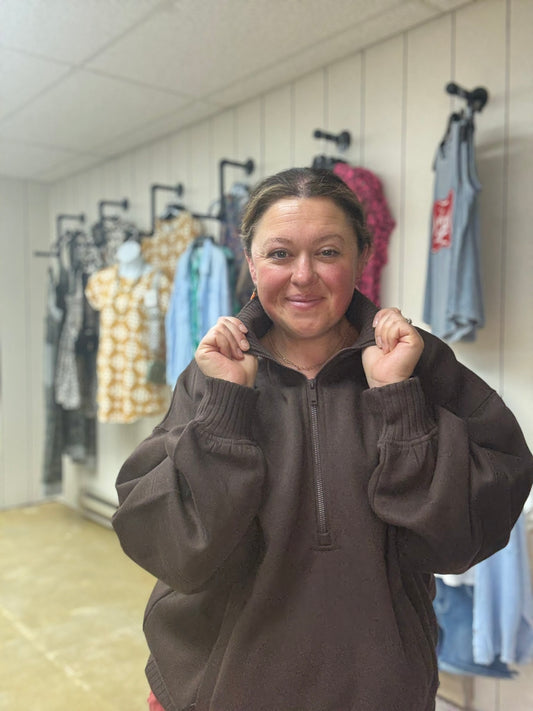 FRENCH TERRY FLEECE QUARTER ZIP PULLOVER