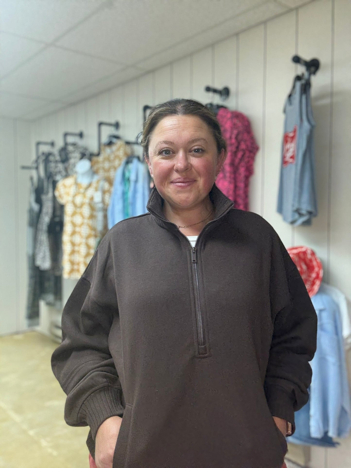 FRENCH TERRY FLEECE QUARTER ZIP PULLOVER
