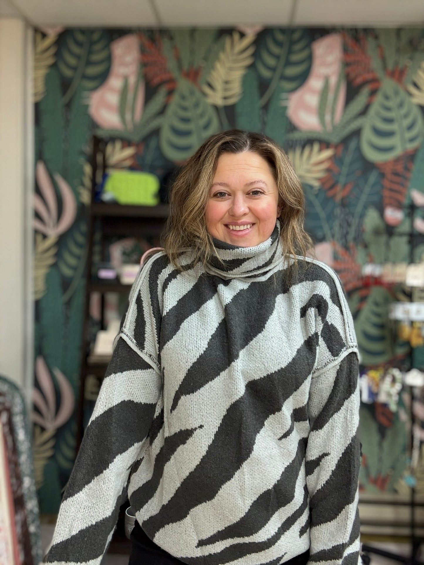 Soft turtle neck zebra sweater