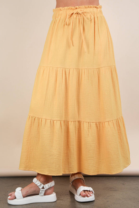 Elastic Waist Tiered Maxi Skirt