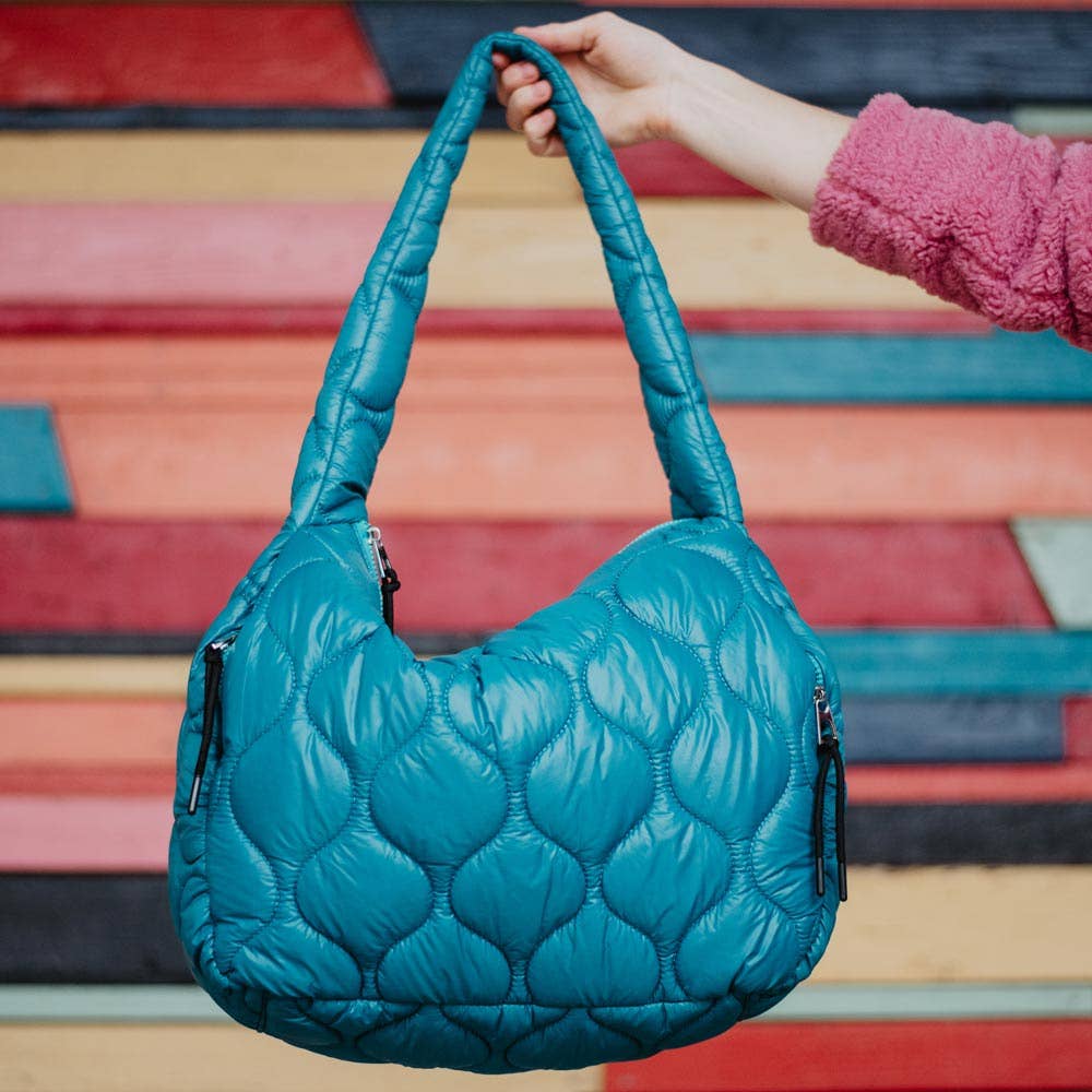 Deep Teal Quilted Hobo Tote Bag for Women