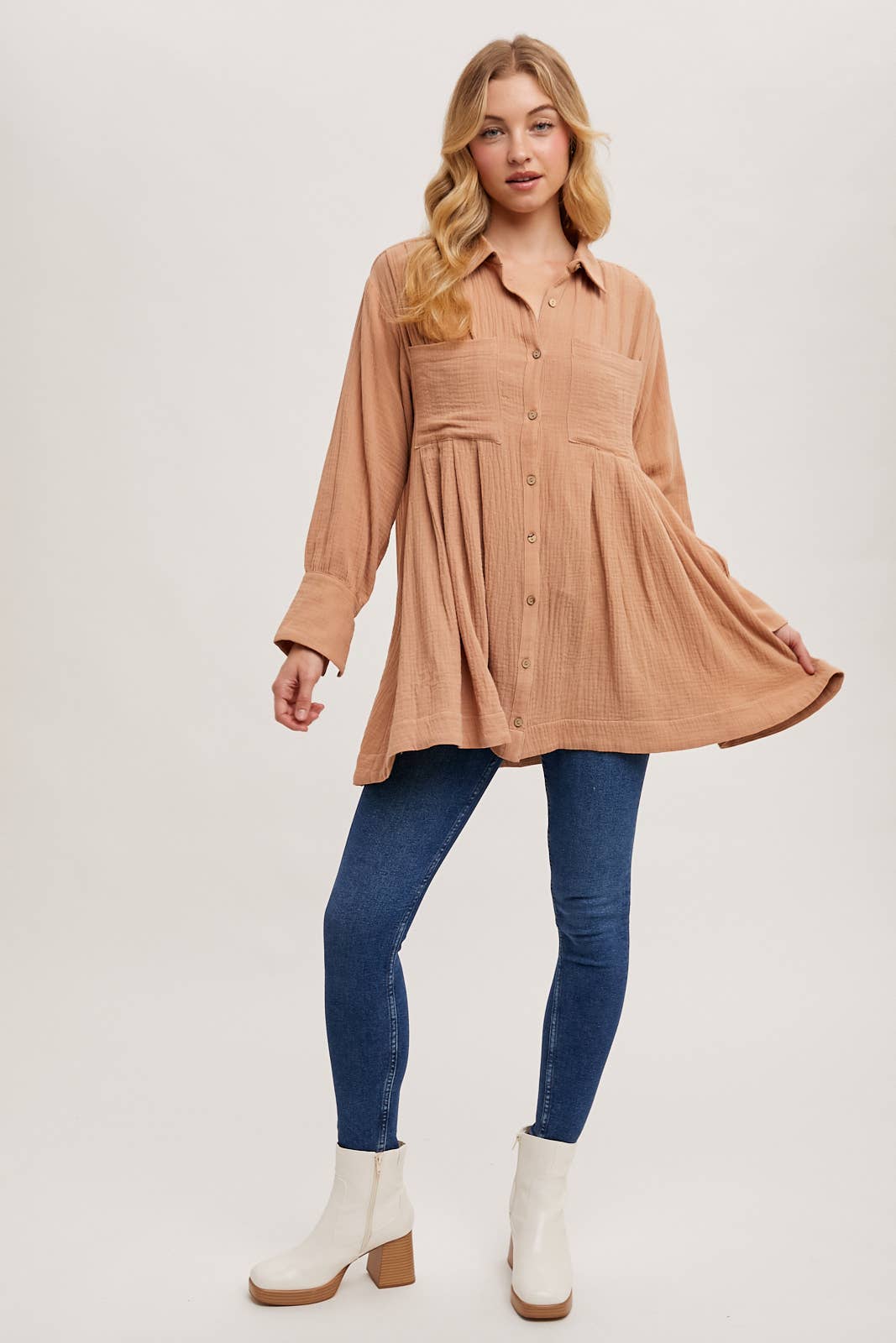 BUTTON DOWN TUNIC SHIRT DRESS