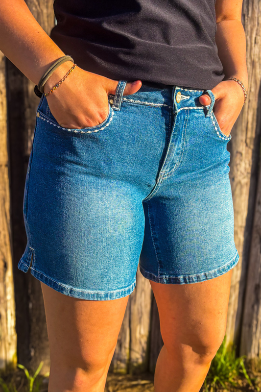 Stitched Denim Shorts Long