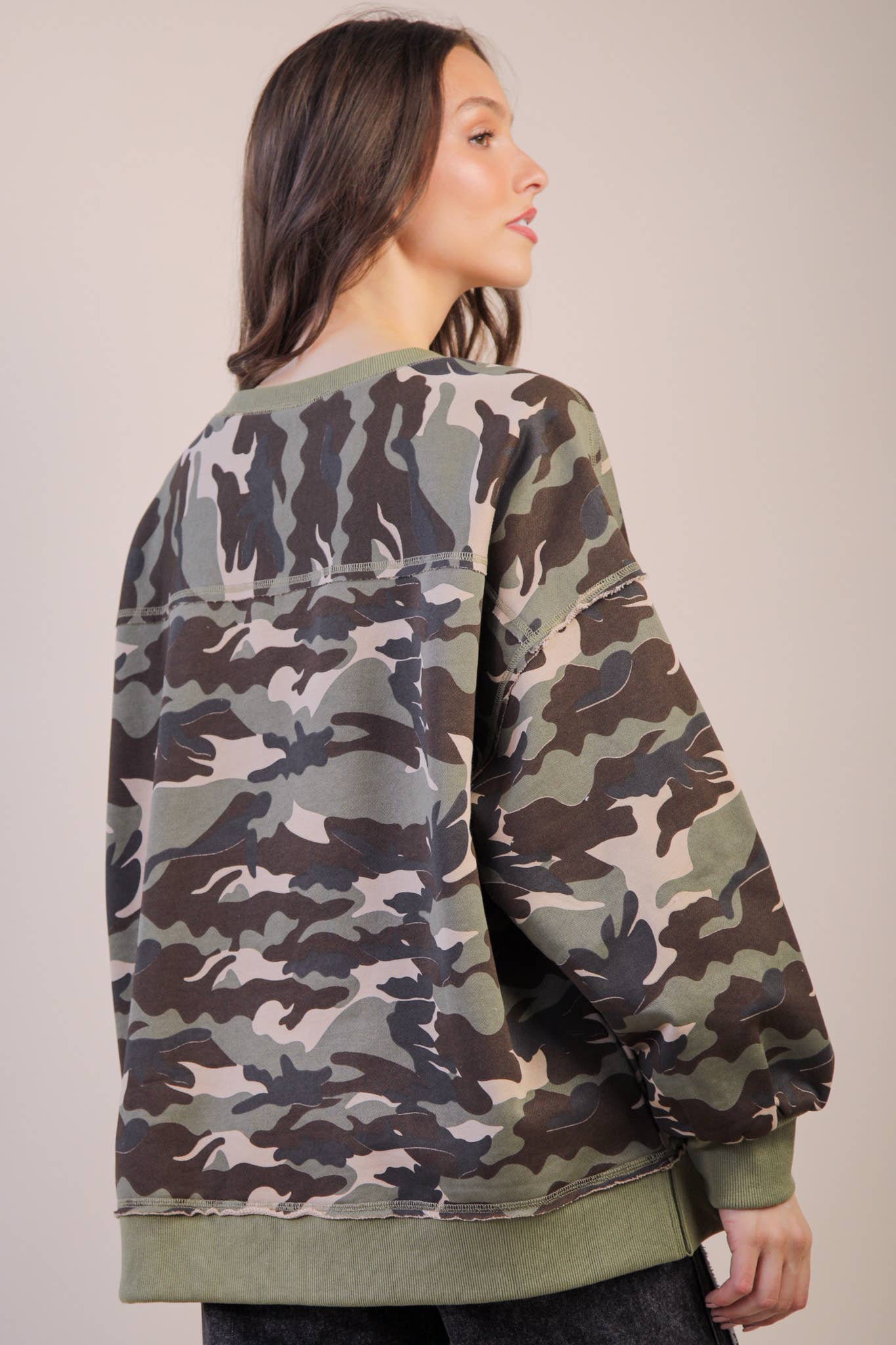 Camo Printed Knit Casual Top