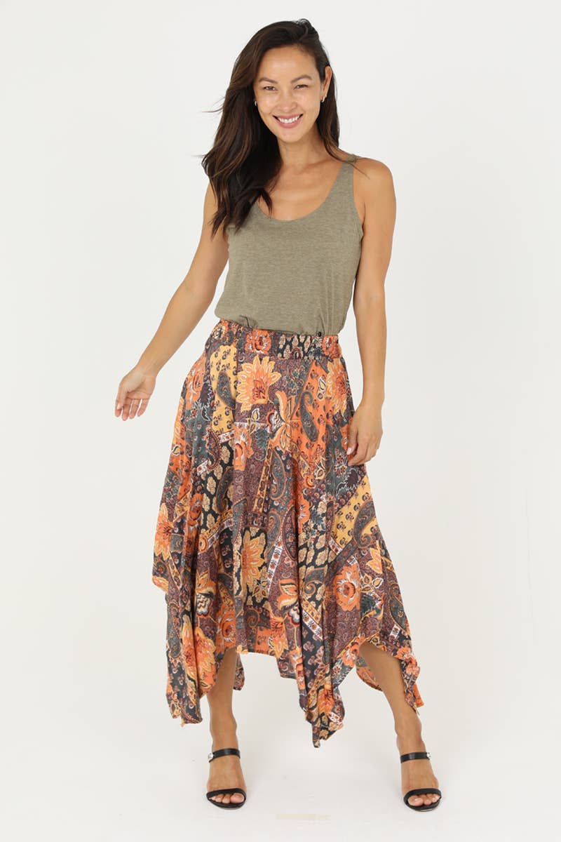 HANKY HEM ELASTIC WAIST LONG SKIRT