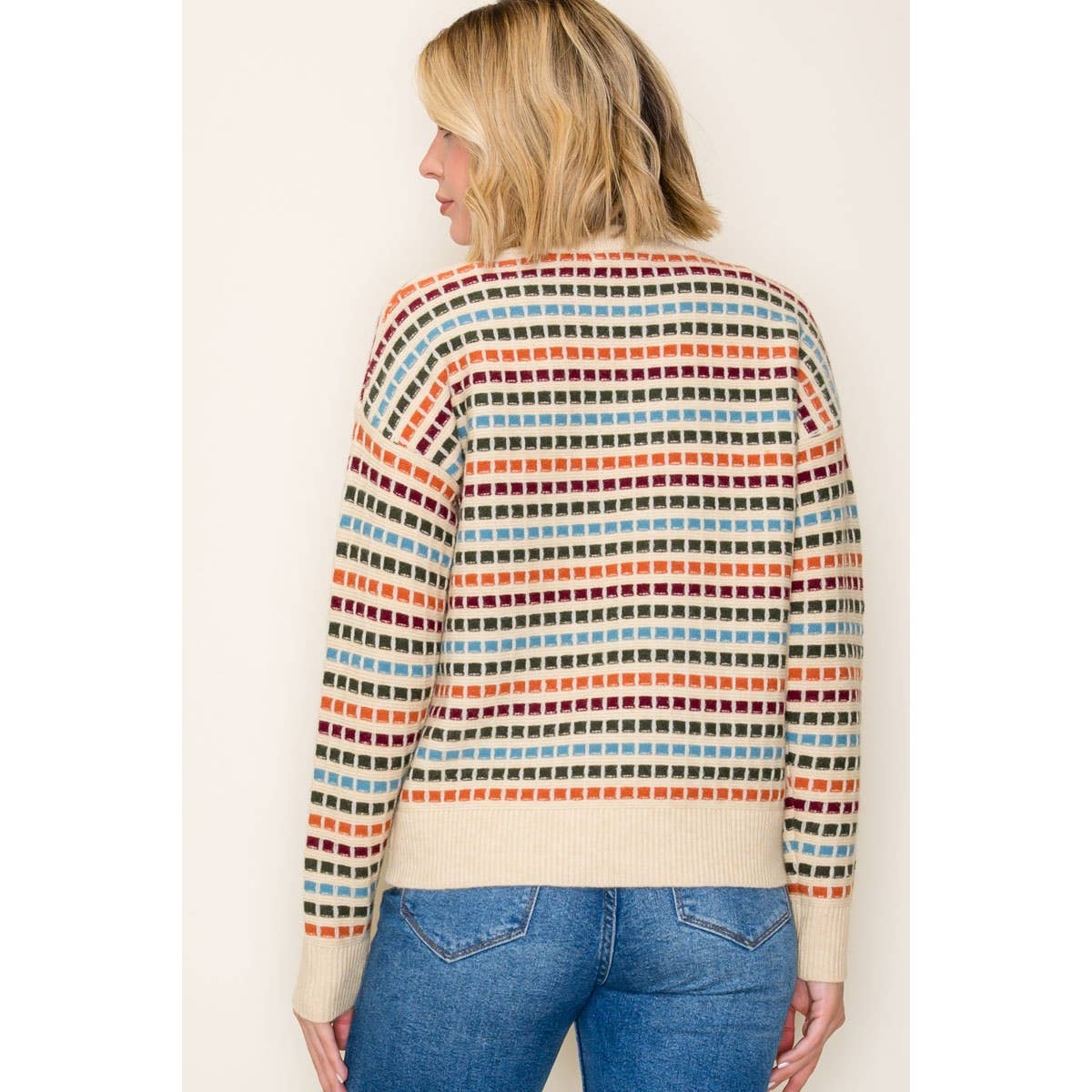 MULTI COLOR TEXTURE STRIPE CREW NECK