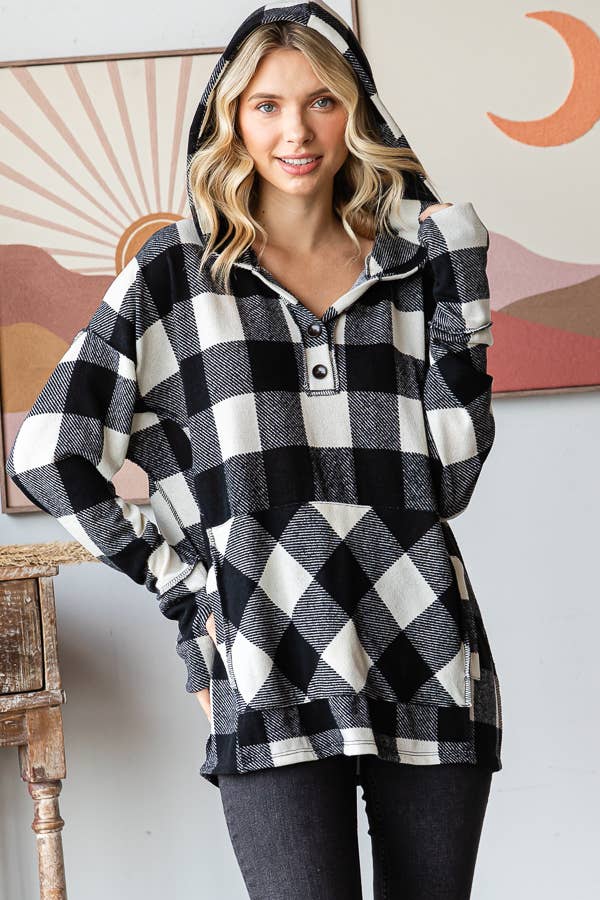 Black and white plaid hoodie