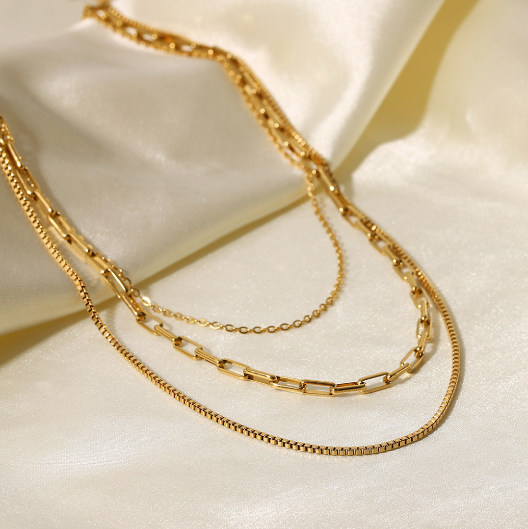 18K Gold Plated Stainless Steel 3 Chain Necklace