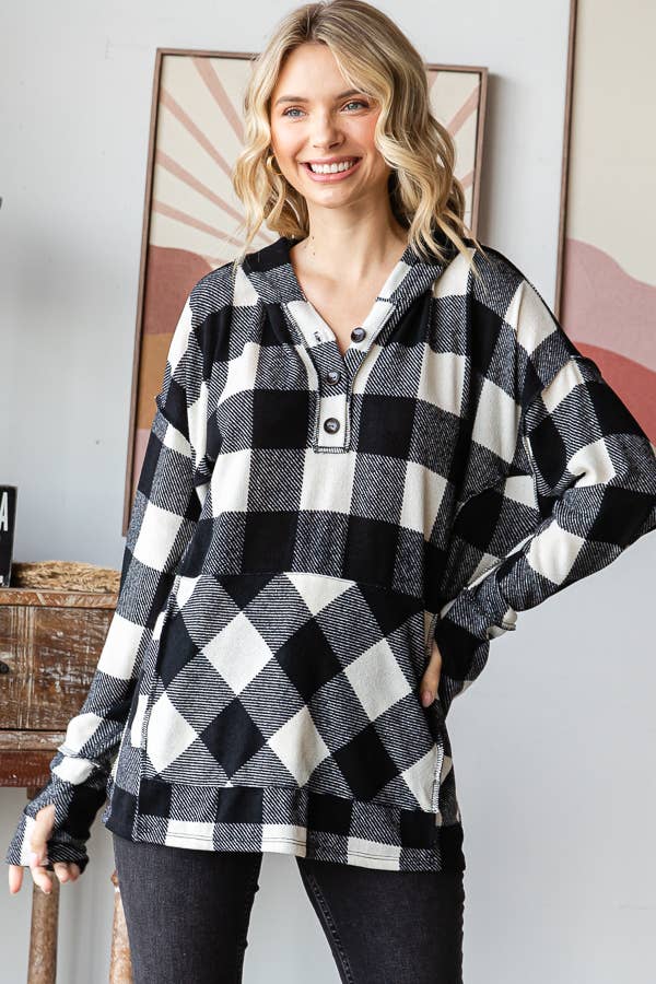 Black and white plaid hoodie