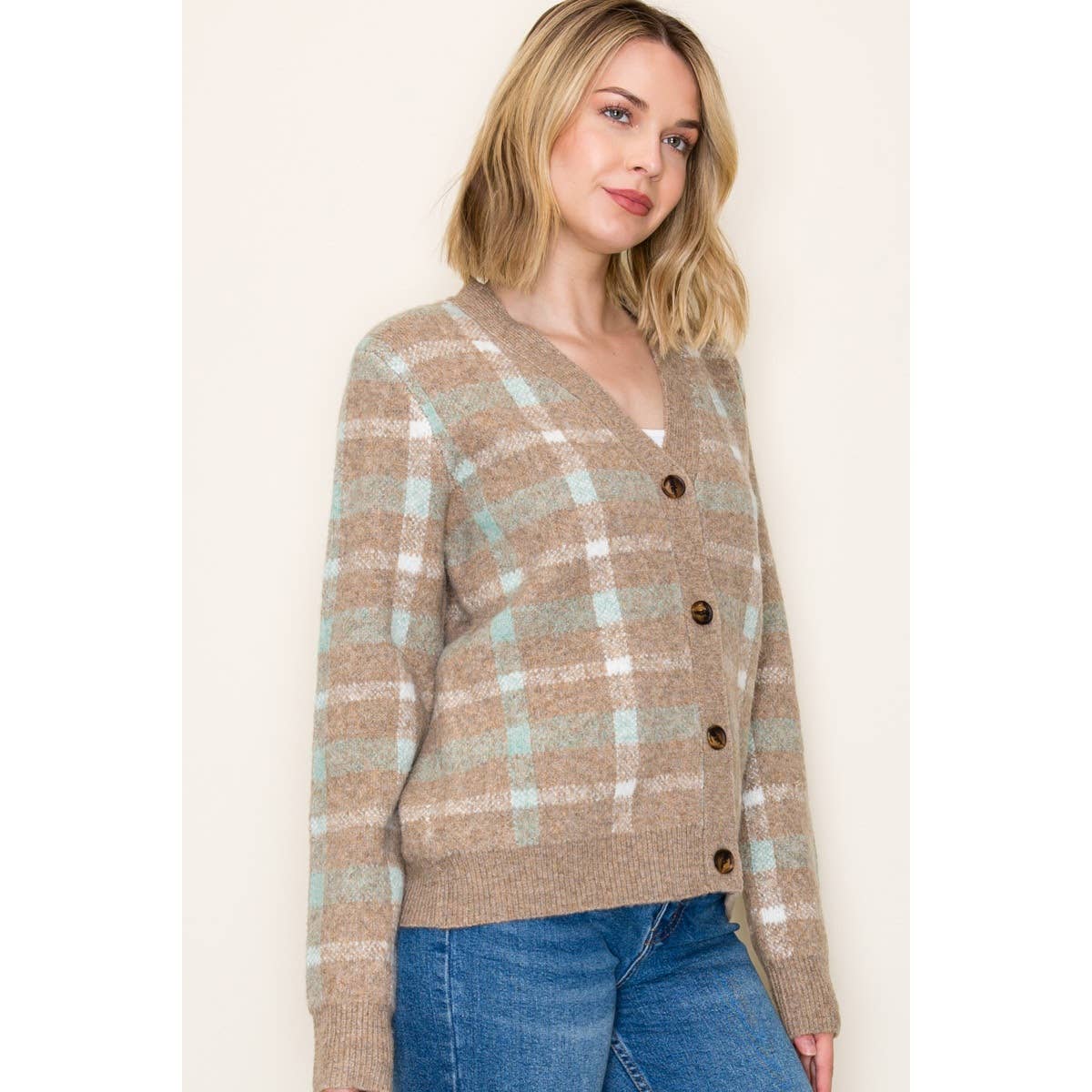 CHECKERED SWEATER CARDIGAN