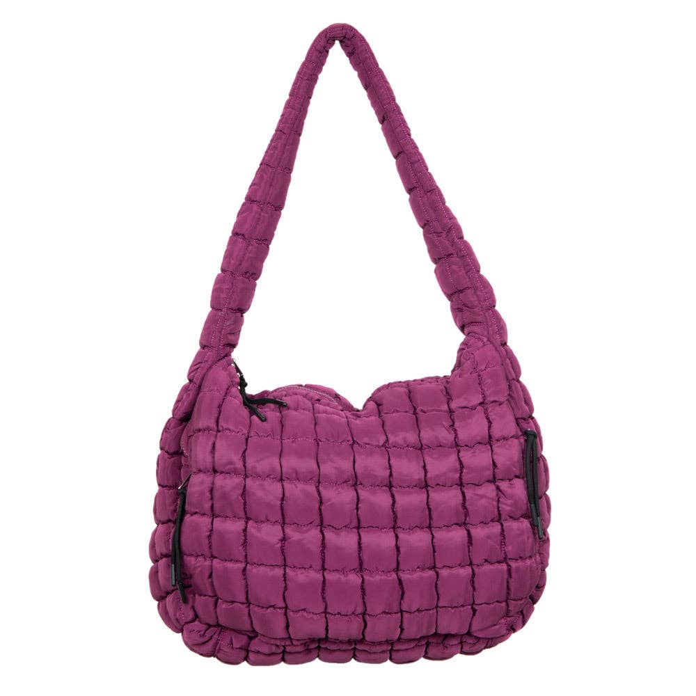 Plum Big Quilted Puffer Tote Bag