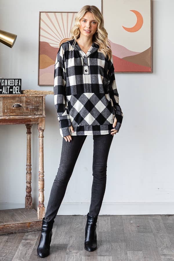 Black and white plaid hoodie