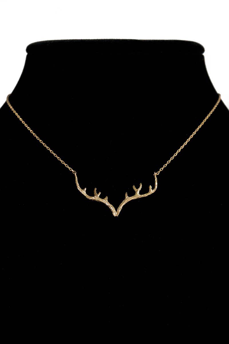 Brass Textured Metal Antler Short Necklace