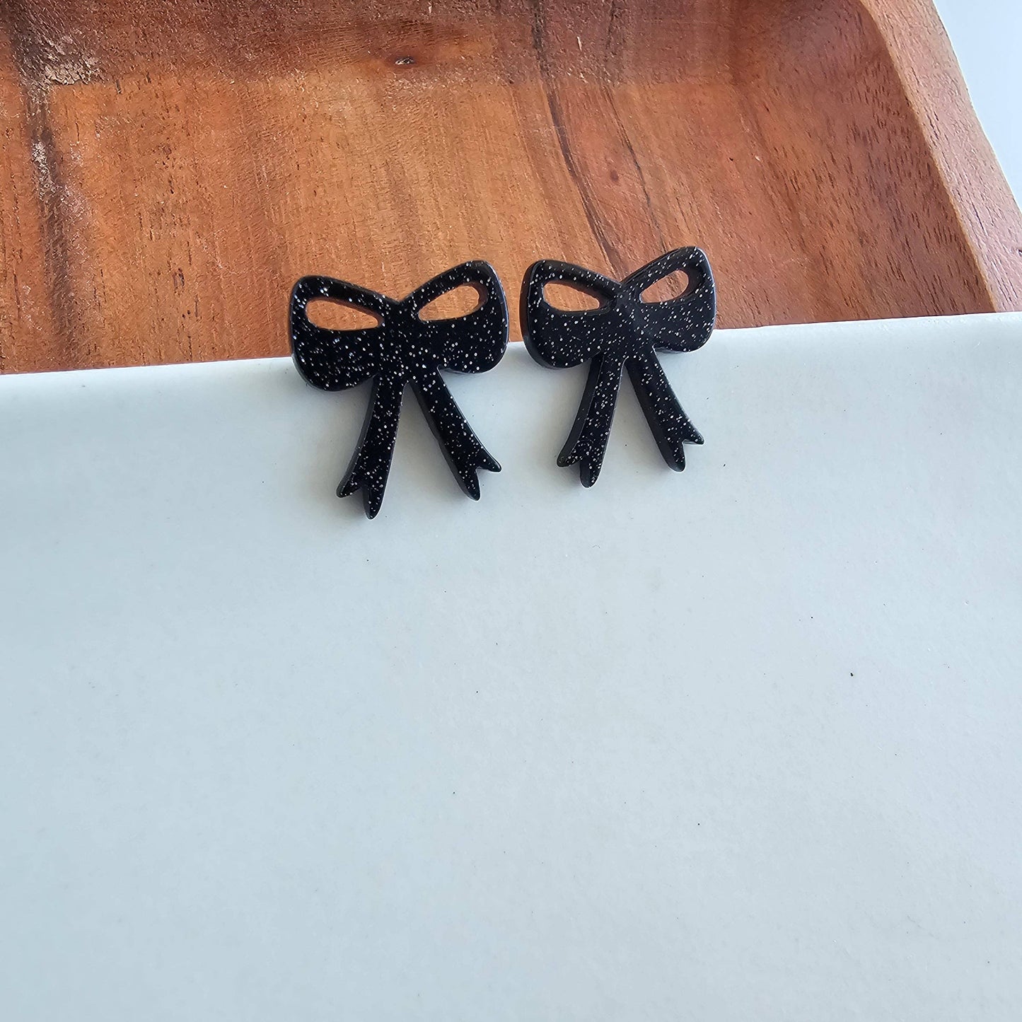 Bow Studs - Black Glitter // Game Day Earrings