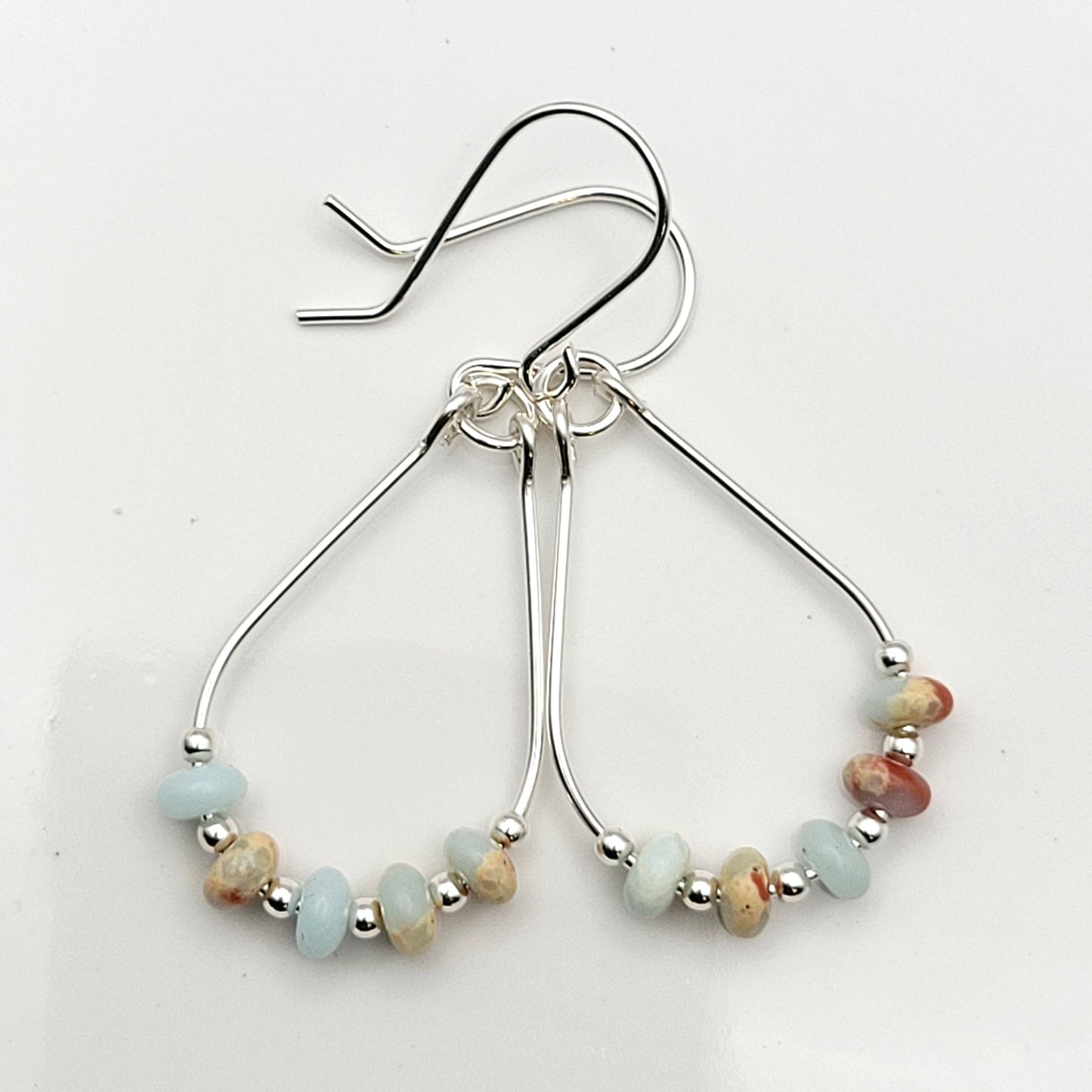 Light Blue Jasper and Silver Teardrop Hoop Earrings