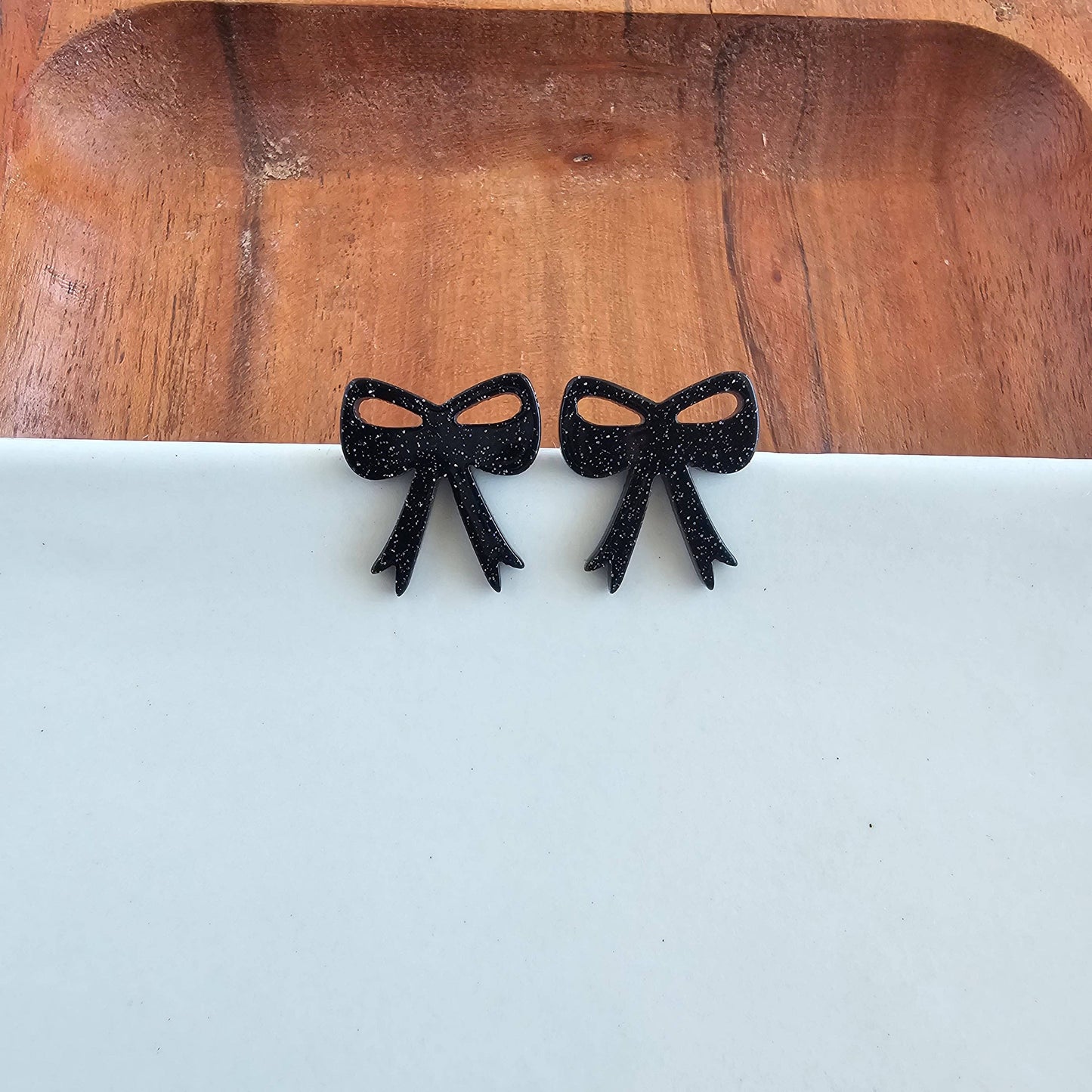 Bow Studs - Black Glitter // Game Day Earrings
