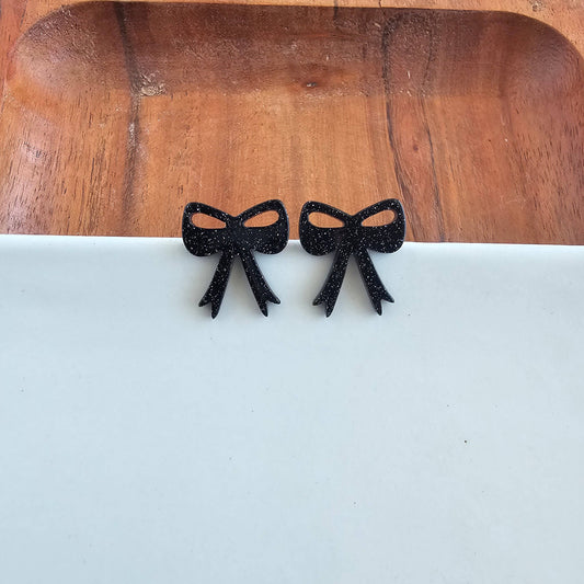 Bow Studs - Black Glitter // Game Day Earrings